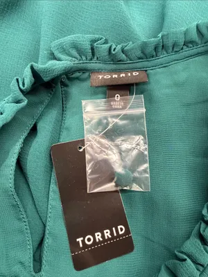 Torrid NWT Deep Teal Chiffon Smocked Pin Tuck Flutter Short Sleeve Blouse Top thumbnail 7