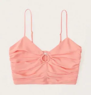 Abercrombie & Fitch Coral Pink Ruched O-Ring Cami Crop Top - NWOT - XS thumbnail 1