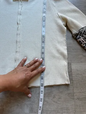 Free People We The Free Waffle Knit Body Mixed Media Print Knit Cuffs Top Size L thumbnail 8