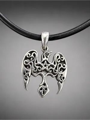Sterling Silver Gothic Bird On Black Leather Cord thumbnail 2