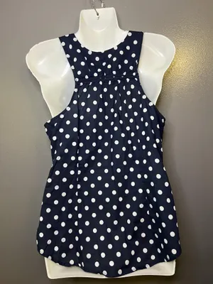J.Crew Tank Top Womens 6 Blue White Polka Dot Scoop Neck Side Zip Cotton Summer thumbnail 9