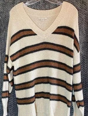 American Eagle Oversized Striped V-Neck Sweater thumbnail 1