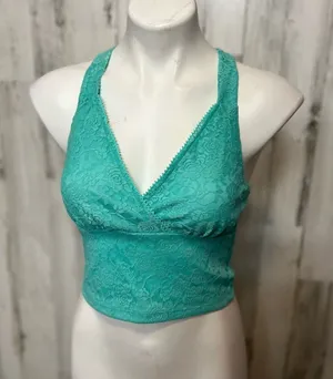 Bozzolo Teal Floral Lace Crop Top Womens Size Large L Cross Back Surplice Cami thumbnail 1