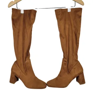 Nordstrom‎ Rack Tan Suede Square Toe Block Heel Knee High Boots Women Size 5 thumbnail 3