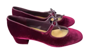 J. Crew Velvet bow tie–heeled Mary Janes in Vintage Burgundy Size 10 thumbnail 1