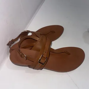 MICHAEL KORS Thong Sandals Brown Faux Leather Slingback Designer Shoes Sz 10‎ M thumbnail 11