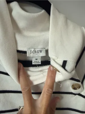 J. Crew Striped Button Shoulder Turtleneck Sweater White Black Comfy Sweatshirt thumbnail 6