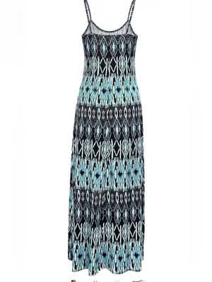 Women’s Blue Black Geometric Strappy Sleeveless Scoop Neck Maxi Dress XXL thumbnail 5