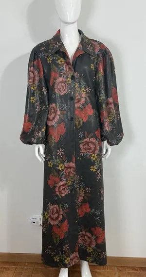 TOV Los Angeles Womens Floral Faux Leather Maxi Coat Dress Duster Jacket Size 38 thumbnail 1