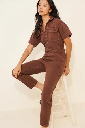 Free People Marci Cord One Piece Jumpsuit in Gingerbread Brown Size XS thumbnail 1