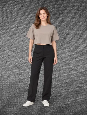 Zara Taupe Cropped Boxy T-Shirt Size Small thumbnail 2