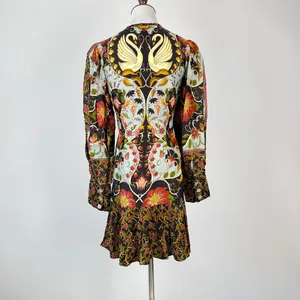 NWOT Farm Rio Floral Swans V-Neck Long Sleeves Mini Dress Size M thumbnail 8