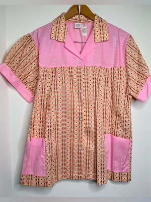 Vintage Deadstock Pearl Snap Strawberry Print Top Smock Pockets Women’s Size XL thumbnail 1