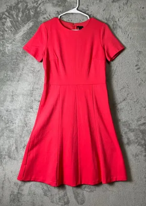 Ann Taylor Coral Pink Short Sleeve Seamed Fit and Flare A-Line Work Dress 6 New thumbnail 1