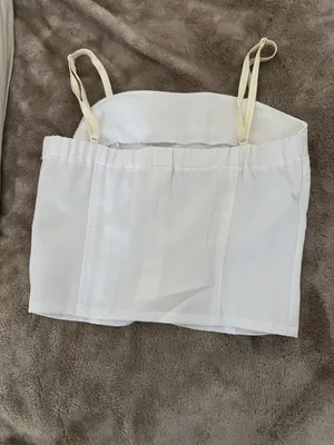 White camisole spaghetti strap top with butter yellow straps thumbnail 3
