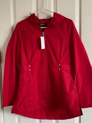 Jones New York Red Hooded Zip-Front Utility Jacket thumbnail 2