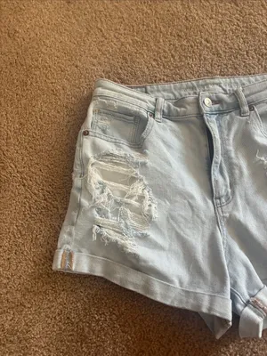 American Eagle Outfitters Light Wash Ripped Denim Shorts mom shorts stretch 12 thumbnail 4