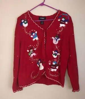 Vintage Red Christmas Snowman Holiday Sweater thumbnail 1