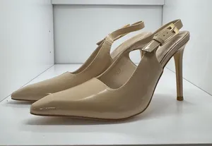 Elegant Nude Patent Leather Slingback Stiletto Heels Size 7.5 thumbnail 1