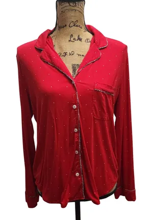 Victoria's Secret Red Polka Dot‎ Long Sleeve Pajama Top Sleep Shirt thumbnail 1