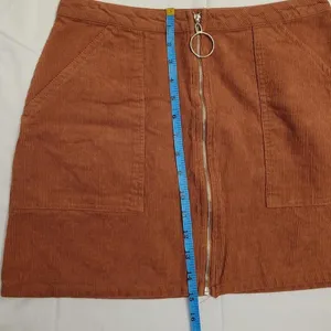 Brown Corduroy Zip Front Mini Skirt Dark Academia Preppy Twee Pockets 90s Size L thumbnail 5