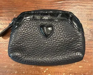 BRIGHTON Pebbled Leather Micro Mini Coin Purse Heart Change Black TINY CUTE thumbnail 1