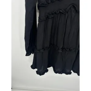 Altar'd State Black Darla Tiered Mini Dress Long Sleeve V Neck Goth Witch Fall L thumbnail 3
