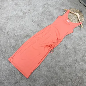 L*Space Wome’s Sandpiper Maxi Dress Sleeveless Ribbed Side Ruched Putty Orange S thumbnail 4