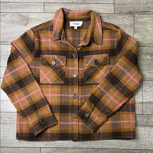 BB Dakota Steve Madden Pink and Brown Plaid Shacket thumbnail 1