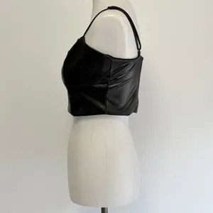 Express Body Contour Corset Top Medium Black Faux Leather Bustier Cropped Cai thumbnail 3