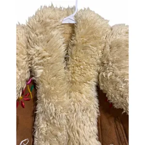 Handmade Vintage Mongolian‎ Fur Boho Suede Floral Embroidered Vest thumbnail 3