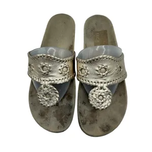 Jack Rogers‎ Jacks Flat Sandals Women 7 Gold Metallic Whipstitch Rondelle Preppy thumbnail 2