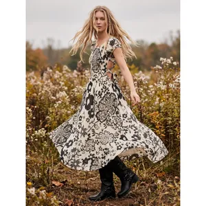 Free People Bohemian Ultraviolet Midi Maxi Dress Black White Floral Medium thumbnail 5