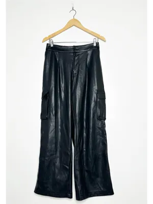 Urban Outfitters Black Faux Leather Wide Leg Cargo Pants Size Small thumbnail 3