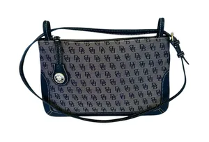 Dooney &‎ Bourke Slim Zip Top Shoulder Bag Lightweight Vintage Dark Blue thumbnail 1