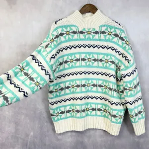 American Eagle‎ Chunky Sweater Women Small Fair Isle Mock Neck Nordic Hygge Cozy thumbnail 3