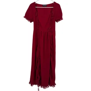 Scarlet Darkness Maxi Dress Women M Red Excellent Lace Up Gothic Victorian Ruche thumbnail 2