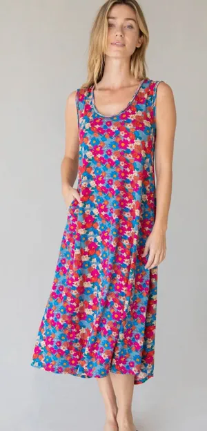 Natural Life The Hangout Cotton Midi Dress in Pink Floral thumbnail 1