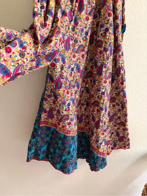Handmade Boho Paisley Wide Leg Palazzo Pants Smocked Waist Floral Border XS/S thumbnail 6