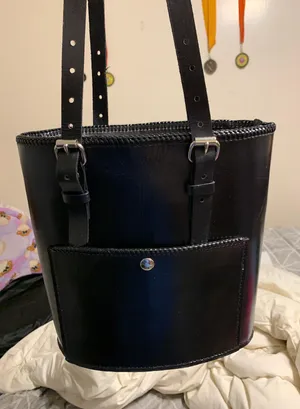 Handmade real leather bag Black thumbnail 1