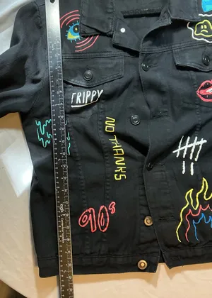 Rue21 Black Graffiti Expand Your Horizons Denim Jacket Medium thumbnail 6