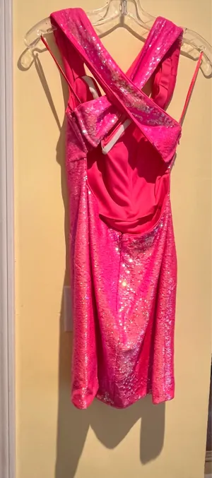 ASHLEYlauren 4445 Neon Pink Sequin Mini Dress - Size 4 thumbnail 4