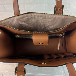 Calvin‎ Klein Signature Tote Shoulder Bag Brown CK Monogram Print Brown Leather thumbnail 9
