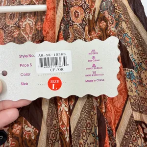 Pretty Angel‎ Sheer Large Orange Brown Paisley Boho Sharkbite Hem Tunic Top NWT thumbnail 7