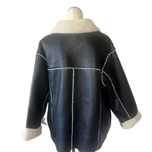 NEW ASOS 4th & Reckless leather look jacket with contrast cuff in black thumbnail 4
