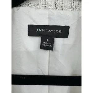 Ann Taylor Tweed Plaid Moto Jacket Sz 6 Cream Black Gold Stylish Office Career thumbnail 5