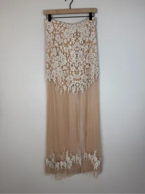 For Love and Lemons Vintage Luau Lace Mesh Nude White Maxi Skirt Medium $233 thumbnail 6