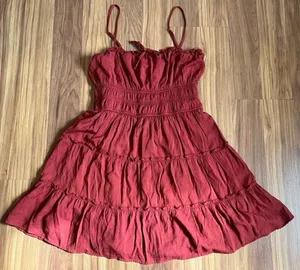 Trixxi Tiered Smocked Mini Dress Size L Burnt Orange Rust thumbnail 1