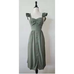 Audrey Parks Francesca's Sage Green Linen Blend Midi Dress‎ Size XL thumbnail 5