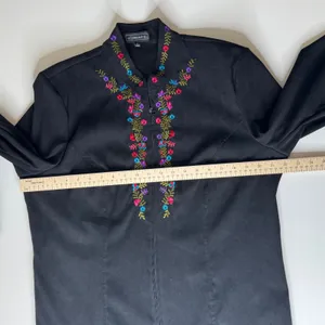 Elementz Floral Embroidered Faux Suede Zip Up‎ Jacket XL Black Retro Y2K Hippie thumbnail 7